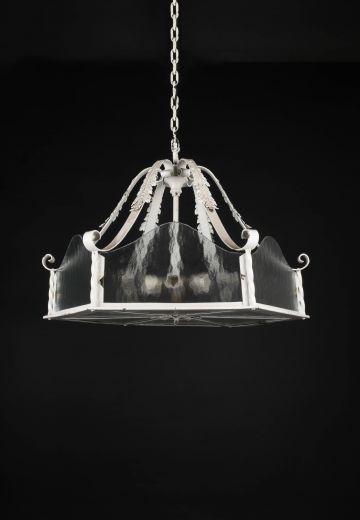 Glass Bowl White Metal Hanging Fixture