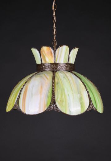 Green Slag Glass Hanging Pendant