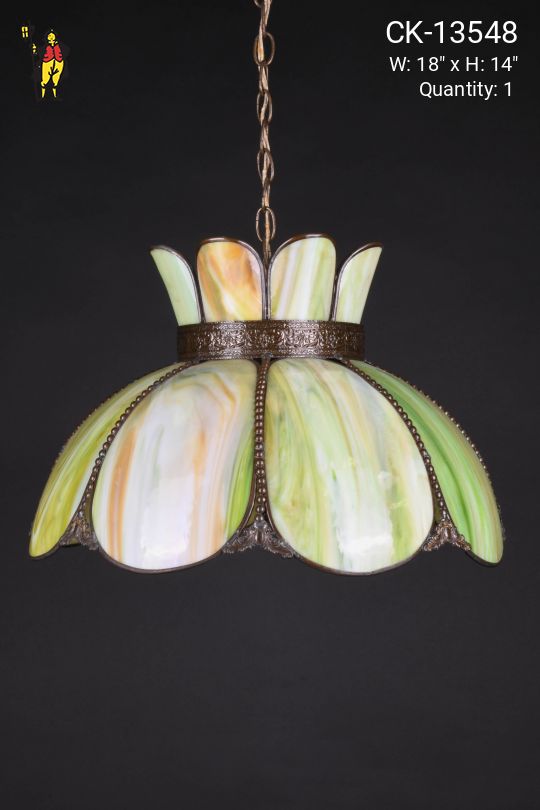 Green Slag Glass Hanging Pendant