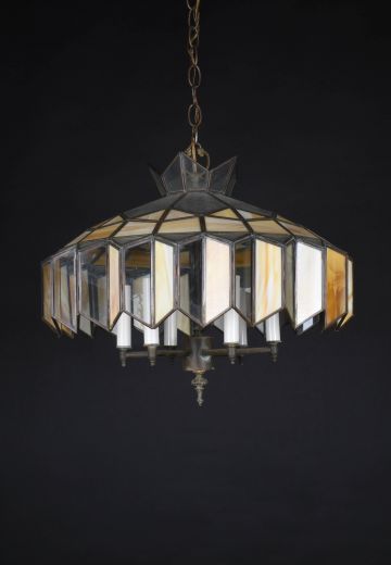 Slag & Clear Glass Hanging Fixture