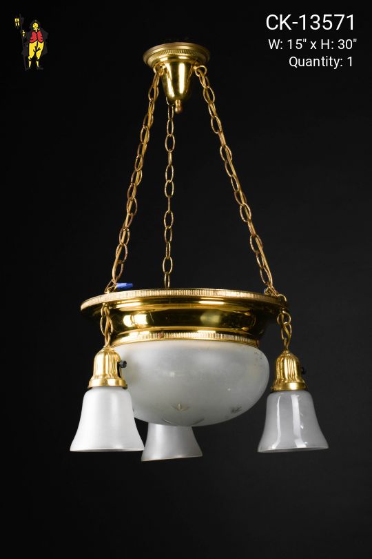 Glass Bowl & Three Light Down Light Semi Flush Hanging Fixture