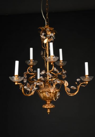 Brass & Crystal Six Light Chandelier