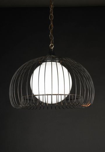 Black Metal Caged Hanging Pendant