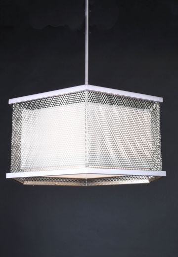 Nickel & Fabric Shaded Hanging Pendant