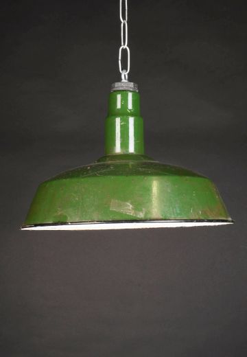 12" Vintage Porcelain Enamel Green Hanging RLM