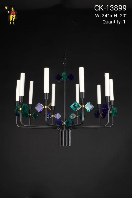 Ten Light Black Iron Chandelier