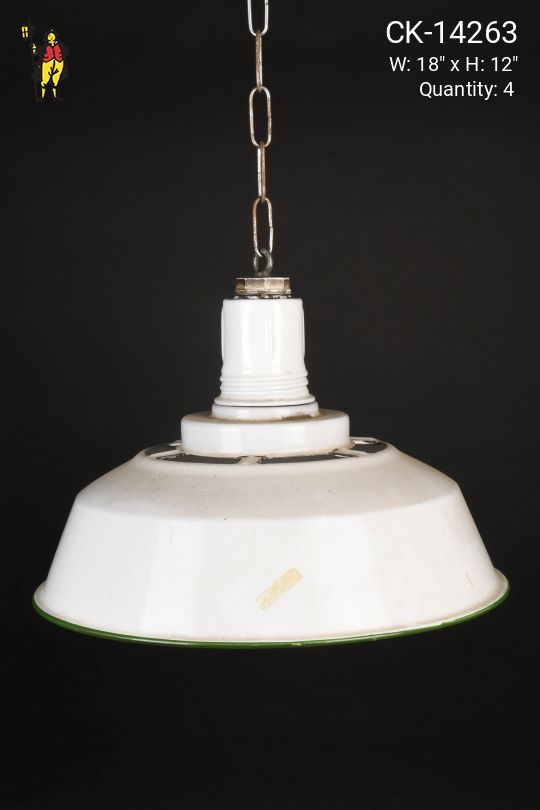 18" White Enamel Porcelain Hanging RLM w/Green Trim