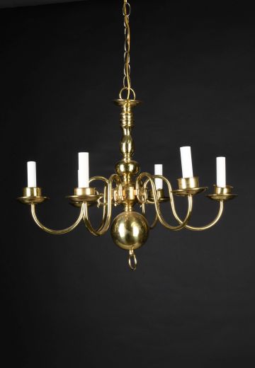 Six Light Brass Georgian Chandelier