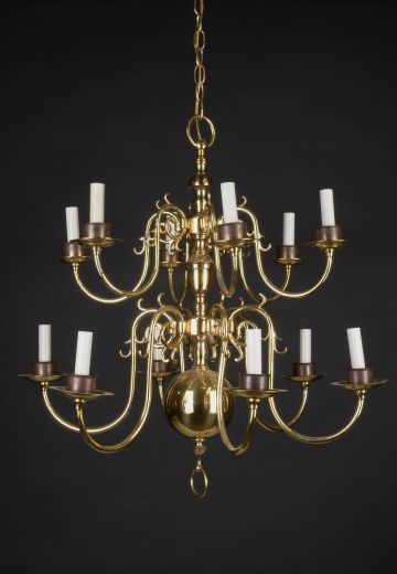 Twelve Light Two Tiered Brass Georgian Chandelier