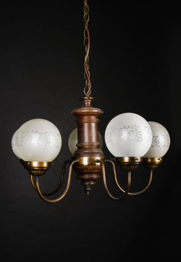 Rustic Wooden Five Light Chandelier