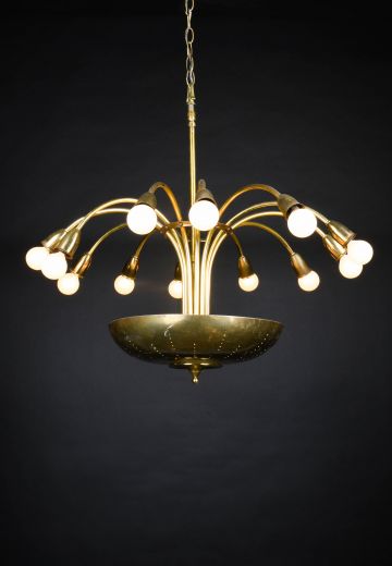 Sixteen Light Mid Century Brass Chandelier