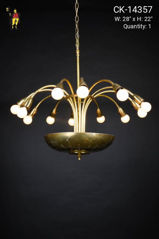 Sixteen Light Mid Century Brass Chandelier