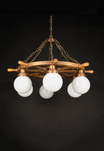 Six Light "Ship Wheel" Chandelier