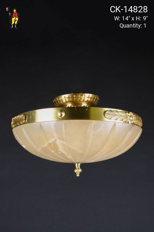 Brass & Alabaster Semi Flush Mount Fixture