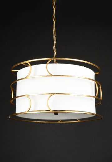 Brass & Fabric Three Light Hanging Pendant