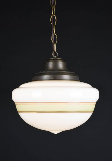 12" Green Painted Stripe Hanging Glass Globe Pendant