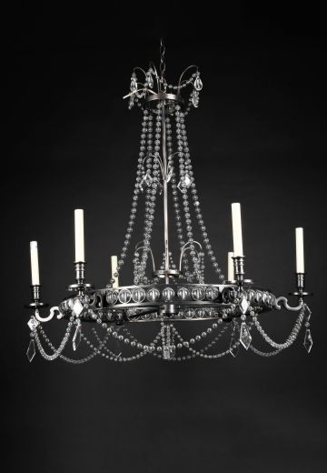 Bronze & Crystal Six Candle Chandelier