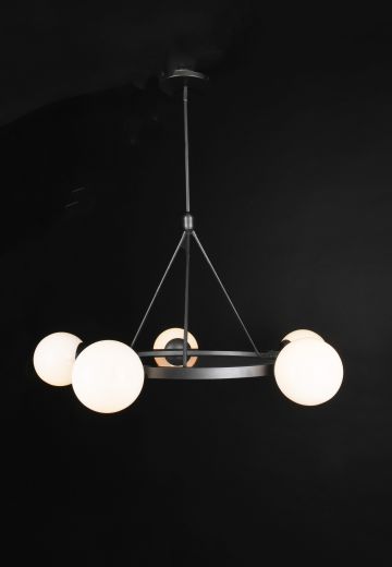 Black Five Light Chandelier w/Glass Globes
