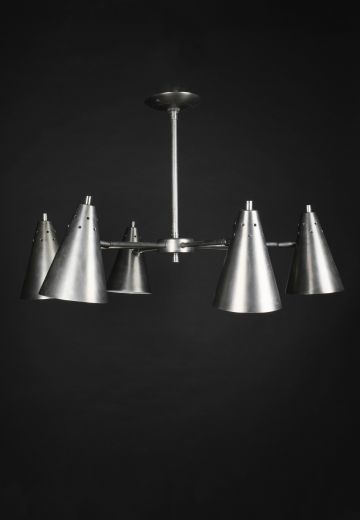 Nickel Six Light Adjustable Metal Reflector Hanging Fixture