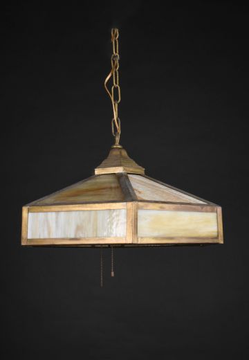 Beige Octagonal Slag Glass Hanging Pendant