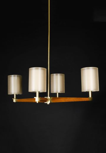 Wooden Four Light Linear Hanging Fixture