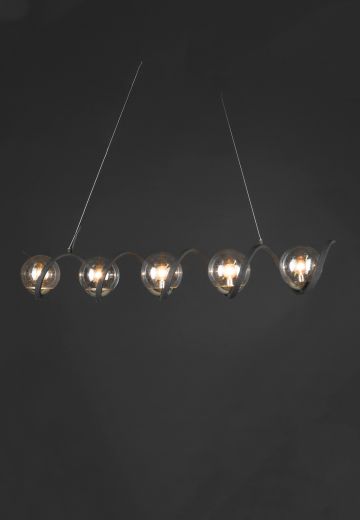 Spiral Iron Linear Hanging Fixture w/Bubble Glass Globe Shades
