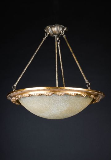 Gothic Brass & Glass Semi Flush Hanging Bowl Fixture