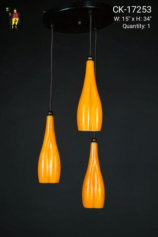 Three Light Orange Glass Hanging Pendant