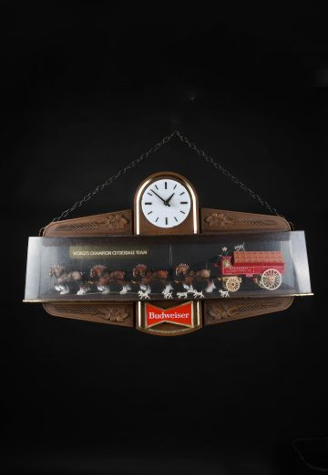 Vintage Wooden Large Budweiser Beer Clydesdale Sign/Clock (Double Sided)