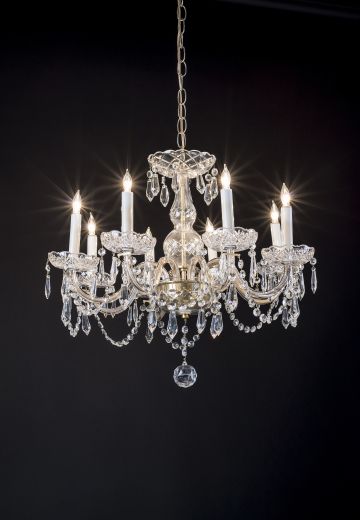 Eight Light Petite Crystal & Brass Chandelier