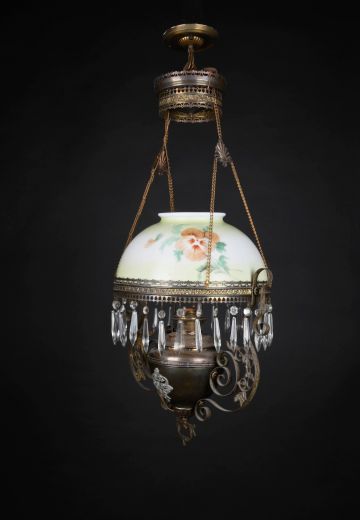 Floral Shaded Victorian Hanging Pendant w/Crystal Drops