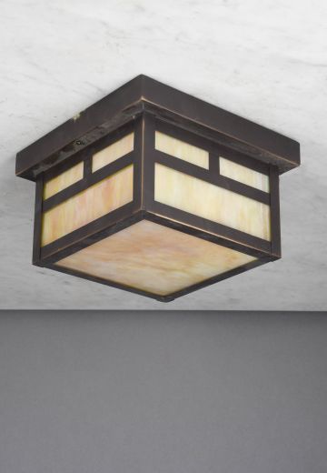 Bronze & Glass Square Box Flush Mount