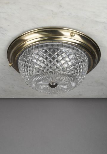 Antique Brass & Crystal Ornate Flush Mount