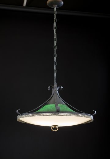 Wrought Iron & Green Glass Pendant