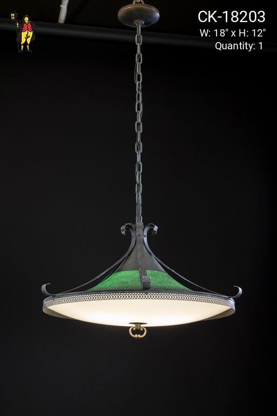 Wrought Iron & Green Glass Pendant