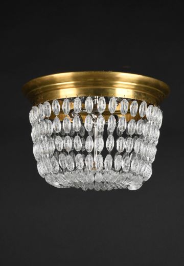Polished Brass & Crystal Basket Flush Mount