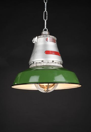 Green Explosion Proof RLM w/Porcelain Reflector, Metal Cage, & Glass Jelly Jar (One White Reflector)