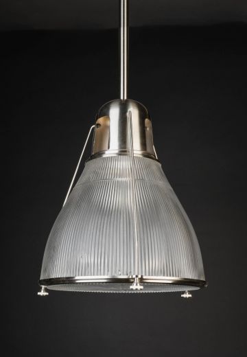 Glass Halophane Hanging Pendant w/Glass Lens On Nickel Stem