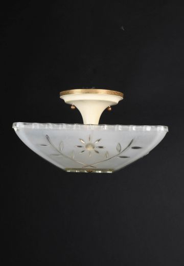 Square Floral Glass Semi Flush Mounted Hanging Fixture
