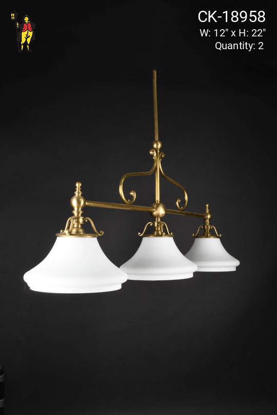 4' Brass Three Light Linear Hanging Fixture