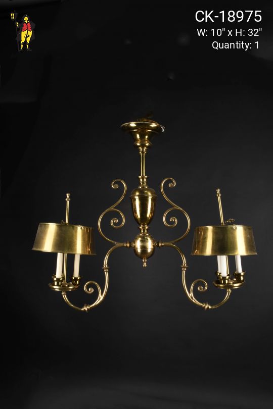 36" Brass Six Candle Linear Hanging Fixture w/Brass Metal Shades