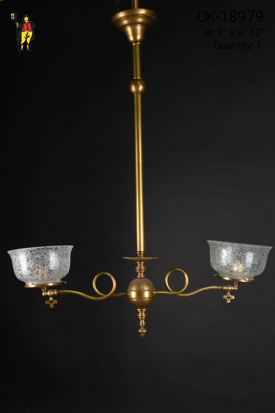 30" Faux-Oil/Gaslight Electrified Linear "Swirl" Two Light Hanging Fixture