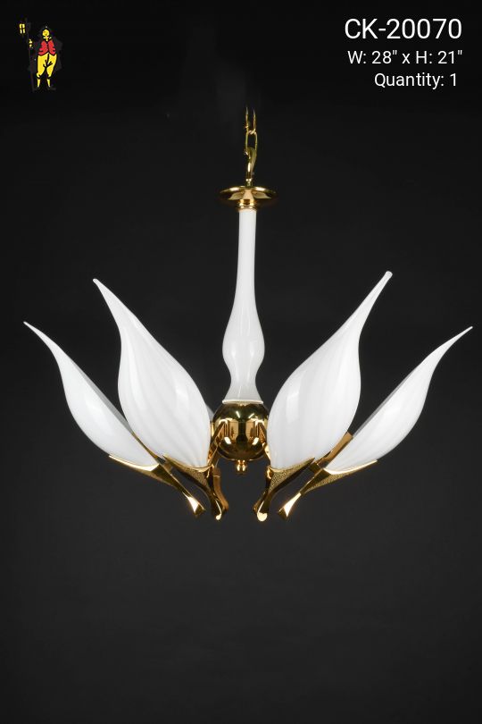 White Glass & Polished Brass Hanging Chandelier