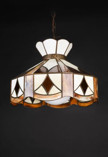 Brown, Beige, & White Art Glass Hanging Pendant