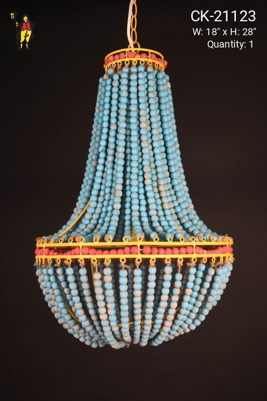 Blue, Red, & Yellow Beaded Basket Chandelier
