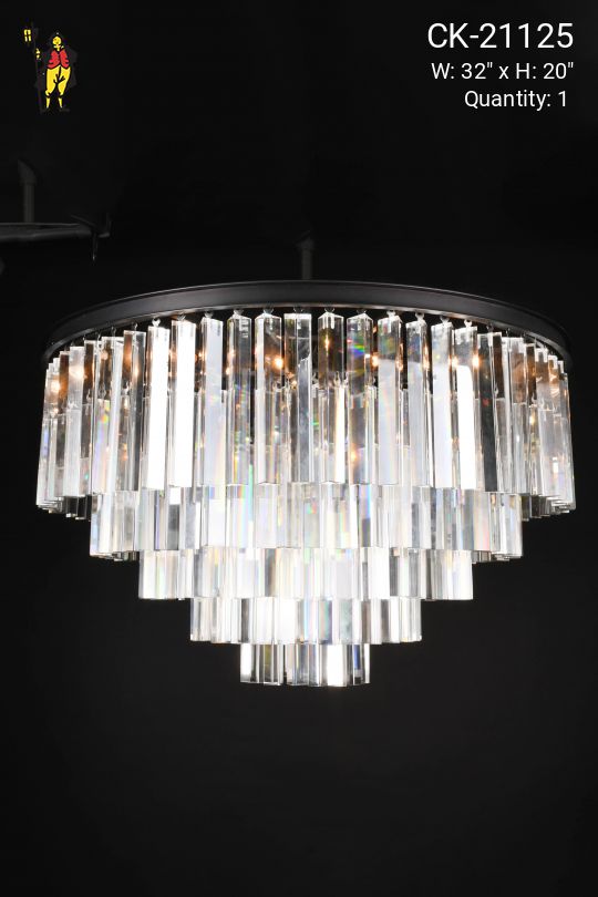 Contemporary Bronze & Crystal Drop Chandelier