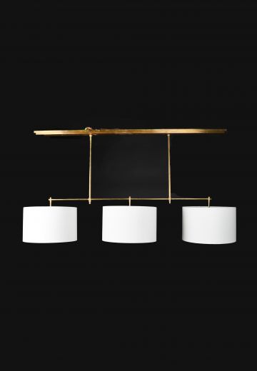 Brass Three Light Fabric Shaded Linear Hanging Fixture