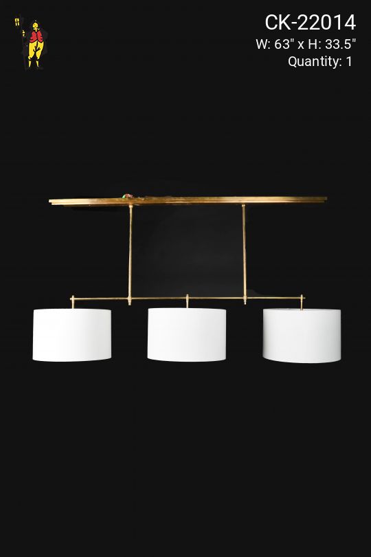 Brass Three Light Fabric Shaded Linear Hanging Fixture