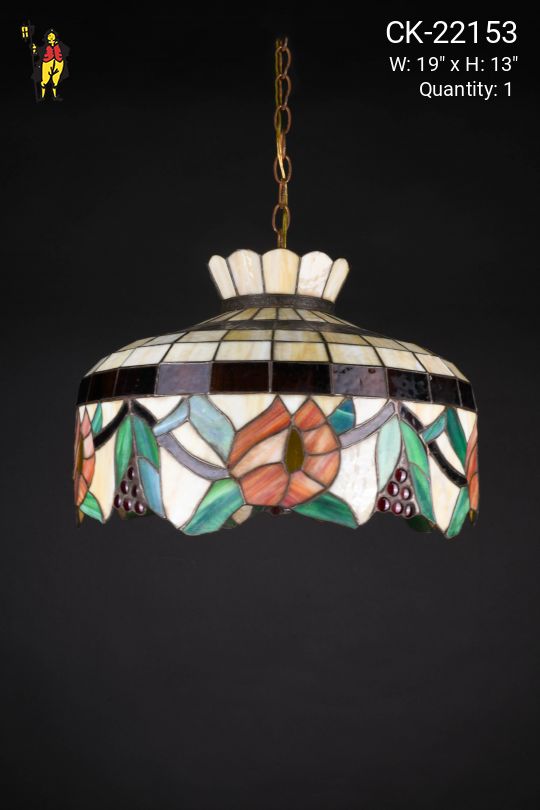 Floral Art Glass Traditional Hanging Pendant