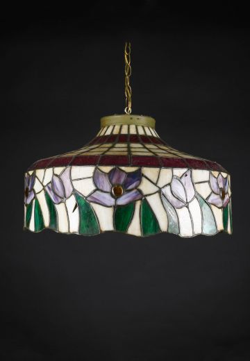 Distressed (Cracked/Chipped/Aged) Floral Hanging Slag Glass Pendant